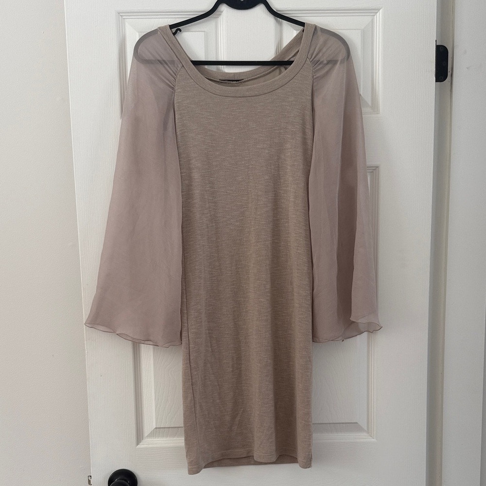 Elegant Beige Dress with Sheer Sleeves